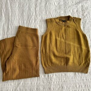 Mustard Yellow Knit Sleeveless Top and Pants Matching Set